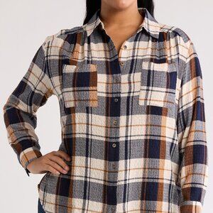 Daniel Rainn Blue Brown Cream 3X Plaid Button Down Crinkle Casual Shirt NWT